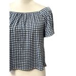 Belle Womens Crop Top White Gingham Short Sleeve Flare Square Neck Stretch S New Photo 2