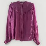 Karlie ‎ Large Pink Linen Smock Top Button Up Long Sleeve Lightweight Ruffle NWOT Photo 6