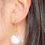 Handmade white pompom kawaii cute y2k dangle earrings🩷 Photo 3
