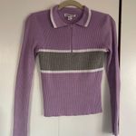 Charlotte Russe Purple Gray Stiped Zipper Collar long sleeve sweater Photo 0