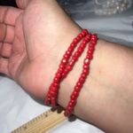Triple‎ Row Red Beaded Stretch Love Charm Bracelet Photo 3