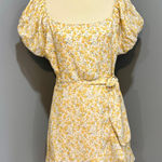 Trixxi Yellow white cottagecore puff-sleeve wrap-dress mini, ruffle feminine cruise, XL Photo 0