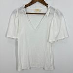 Nation Ltd  Tierra Flirty Tee White Ruffled Neck Flutter Sleeve V Neck T Shirt Photo 3