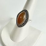 CARNELIAN Genuine Stone Sterling Silver Plated Ring Orange Photo 2