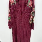 ZARA Cardigan Women SMALL Red Navy Blue Plaid Button Front Maxi Dress Duster Photo 0