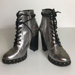 ALDO  Silver Metallic Lace Up Military Leather Ankle Boots Isidro Sz 6/36 EU EUC Photo 5