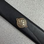 Fossil  Leather Belt Womens Small Black Silver Buckle Medallion Tapered 1in Photo 4