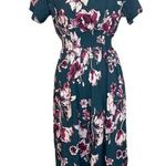 SheIn NWOT Teal Blue-Green Short Sleeve Smocked Waist Faux Wrap Sundress Dress New Photo 3