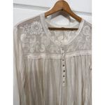 Free People To the Sea Lace Cream Oversized Long-Sleeve Henley Blouse Top, M Photo 3