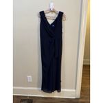 Marina Navy Gathered Chiffon Zip V Neck Jumpsuit Size 6 (Missing Broach ) Blue Photo 1