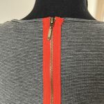 THML short sleeve grey and black thin striped dress with tie and orange zipper Photo 3