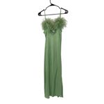 Sleeper  Boheme Mint Green Feather Trim Satin Slip Midi Dress Size Small NWT Photo 3