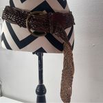 Eddie Bauer Vtg Y2K  XL Wmn  Brown Leather Woven Braided Chunky Belt  Boho Brass Photo 9