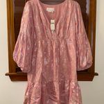 Anthropologie NWT $168 Pink Jolene Jacquard Mini Puffed Sleeve V-Neck Dress SP Photo 5
