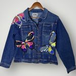 Vintage Y2K Butterfly Denim Jacket Large Embroidered Jean Blue Photo 1