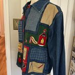 Teacher vintage patchwork denim jacket Apple math school bus Blue Photo 12