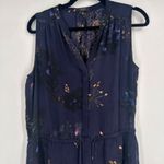 Babaton Aritzia Women's Floral Silk Benedict Sleeveless Shirt Dress Navy Medium Photo 6