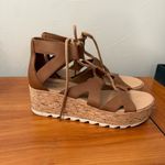 Sorel Cameron Flatform Leather Sandal Platform Lace Up Gladiator Velvet Tan 9 Photo 2