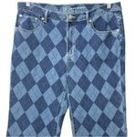 No Boundaries  Y2K Argyle Print Straight Leg Jeans Women’s 17 Raw Hem Whiskered Photo 1