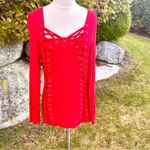 Venus  Red Lace Up Long Sleeve Top Photo 4