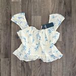 Hollister coquette cottagecore puff sleeve floral pointelle lace top Photo 0