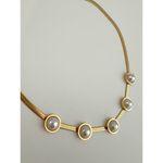 18K Gold Plated White Pearl Snake Herringbone Necklace Stainless Steel Womens Photo 3