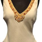 Cache  Beige Plunging Double V Neck Silk Bead Embellished Top Lined $128 NWT New Photo 5