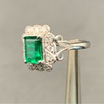1.75 ct Lab Created Emerald & Diamond Ring Antique Style Sterling Silver Size 7 Green Photo 1