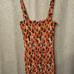 Waverly Grey Printed Dress Smocked ruched bodice size medium orange animal print Photo 2