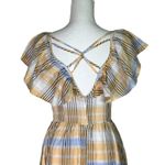 Saint Geraldine Polly Cotton Ruffle Cottagecore Kingsley Plaid Pocket Midi Dress Blue Photo 4