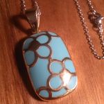 Blue Turquoise Stainless Steel Floral Design Pendant Necklace Photo 2