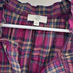Entro  Pink plaid puff sleeve popover top ruffle fall oversized M cotton casual Photo 6