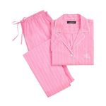 Ralph Lauren Lauren Pink White Stripe Pajama Set Button Up Top Pants RL Logo M Photo 0