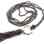 Necklace Glass Beads w/ Gold Ring & Seed Glass Bead Tassel 150 cm LONG NEW Photo 0