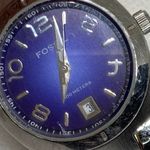 Fossil blue women’s date watch 28mm round case silver tone 100MWR link running Photo 3