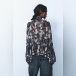 ZARA  NWOT | Black and Pink Floral Sheer Babydoll Blouse | M Photo 3