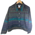 Coldwater Creek  PXL Womens Tapestry Button Front Jacket Teal Purple Paisley Photo 0