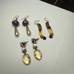 Dangle Drop Pierced Earrings Lot Of 3 Bead / Rhinestone Mix Photo 12
