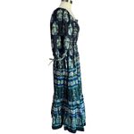 Cara Cara Jazzy Blue Green Print Puff Sleeve Smocked Cotton Midi Dress Sz S Photo 4