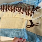 Vintage Knit Ski Sweater Mock Neck Blue White Alps Skiing Winter Art to Wear M‎ Size M Photo 5