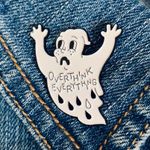 Overthink Everything Ghost Enamel Pin White Photo 0