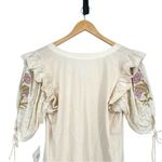 Anthropologie By Embroidered Elbow Puff-Sleeve Top size XL Cream Floral NWT Photo 7