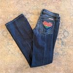 Frankie B. NWOT Low Rise Flying Free At Sunset Flare Jeans w/ Embroidered Patch Blue Size 6 Photo 3