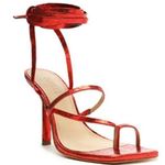 Schutz Lily Metallic Crocodile-Embossed Leather Sandal Red Women's Size 7.5 B Photo 0