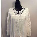 Cactus And Pearl Medium White Pleated Tunic Top Ruffled Lace Sleeves Bib Collar Photo 0