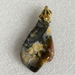 Vintage Lot Of 2 Gemstone Picture Jasper And Leaf Shape Unikite Pendants Brown Photo 2