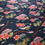 Shawl Wrap Scarf Vintage Puerto Rico Hibiscus Palm Tree Navy Blue Pink Fringe Photo 2