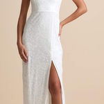 Lulus NWT  Exquisite White Velvet Burnout Strapless Maxi Dress Wedding Bride Sz L Photo 0