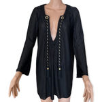 Diane Von Furstenberg  Pullover Swimsuit Cover Braided Tassle Gold Black Size P/S Photo 0