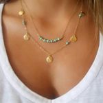 Turquoise Beaded Layer Choker Necklace Gold Photo 0